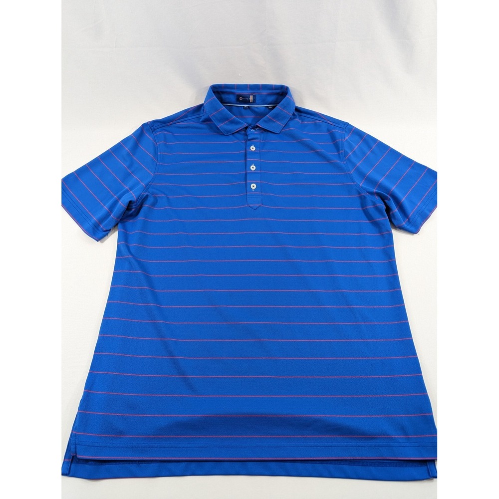 Stitch Polo Shirt M Blue Red Knit Striped Lightweight Stretch Golf Excellent
